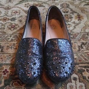 R2 Black Glitter Embellished Loafers
